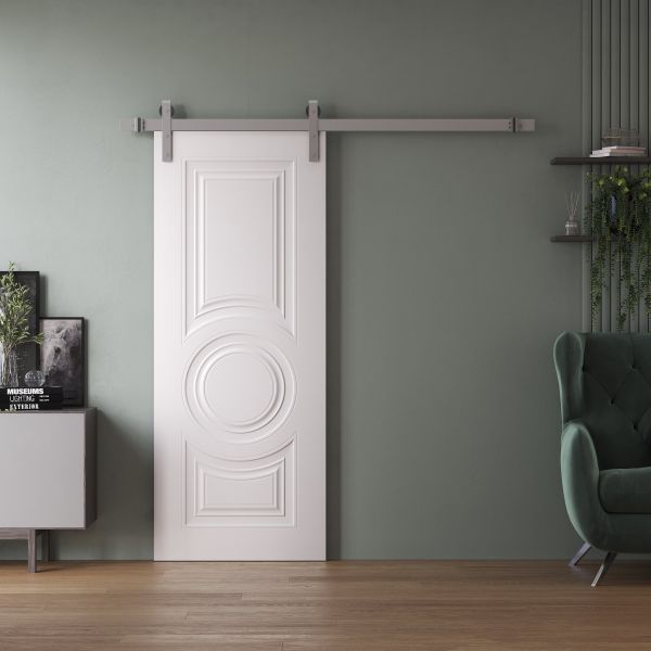 Barn Door 18 x 80 inches | ROYAL 9811 White Enamel | 6.6FT Silver Rail Track Heavy Hardware Set | Solid Panel Interior Doors