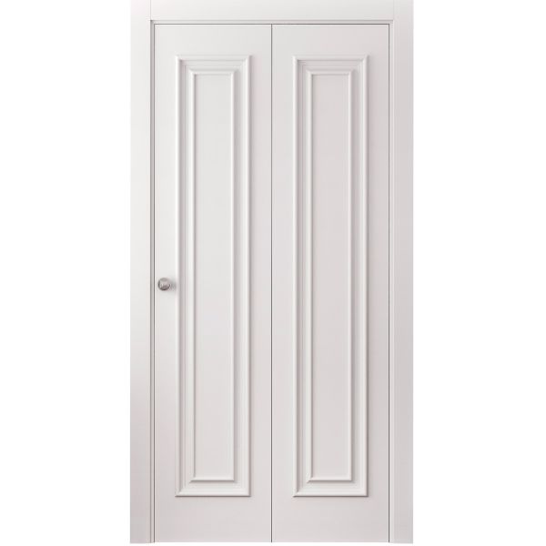 Sliding Closet Bi-fold Doors 36 x 80 inches | ROYAL 9811 White Enamel | Sturdy Tracks Moldings Trims Hardware Set | Wood Solid Bedroom Wardrobe Doors