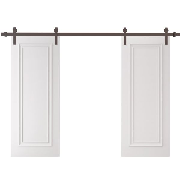 Double Barn Door 36 x 80 inches | ROYAL 9811 White Enamel | 13FT Rail Track Set | Solid Panel Interior Doors