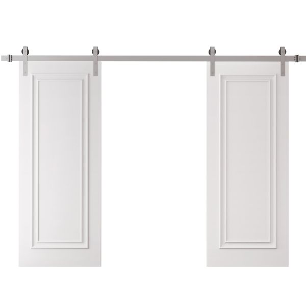 Double Barn Door 36 x 80 inches | ROYAL 9811 White Enamel | 13FT Silver Rail Track Set | Solid Panel Interior Doors
