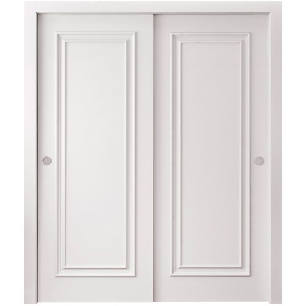 Sliding Closet Bypass Doors 36 x 80 inches | ROYAL 9811 White Enamel | Rails Hardware Set | Wood Solid Bedroom Wardrobe Doors