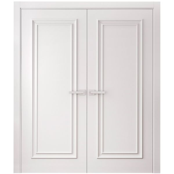 Interior Double Doors 36 x 80 inches | ROYAL 9811 White Enamel | Wood Interior Solid Panel Frame | Closet Bedroom Doors