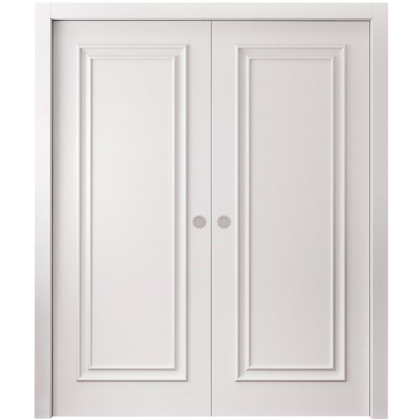 Sliding Double Pocket Doors 36 x 80 inches | ROYAL 9811 White Enamel | Kit Rail Hardware | Solid Wood Interior Bedroom Doors