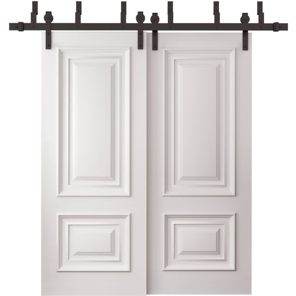 Sliding Closet Barn Bypass Doors 36 x 80 inches | ROYAL 9822 White Enamel | 6.6ft Rails Hardware Set | Wood Solid Bedroom Wardrobe Doors
