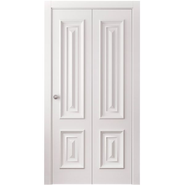 Sliding Closet Bi-fold Doors 36 x 80 inches | ROYAL 9822 White Enamel | Sturdy Tracks Moldings Trims Hardware Set | Wood Solid Bedroom Wardrobe Doors
