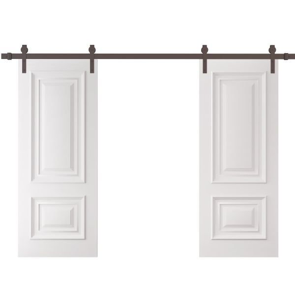 Double Barn Door 36 x 80 inches | ROYAL 9822 White Enamel | 13FT Rail Track Set | Solid Panel Interior Doors