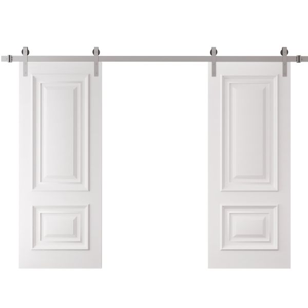 Double Barn Door 36 x 80 inches | ROYAL 9822 White Enamel | 13FT Silver Rail Track Set | Solid Panel Interior Doors