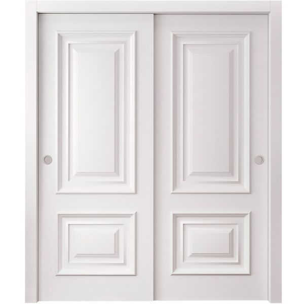 Sliding Closet Bypass Doors 36 x 80 inches | ROYAL 9822 White Enamel | Rails Hardware Set | Wood Solid Bedroom Wardrobe Doors