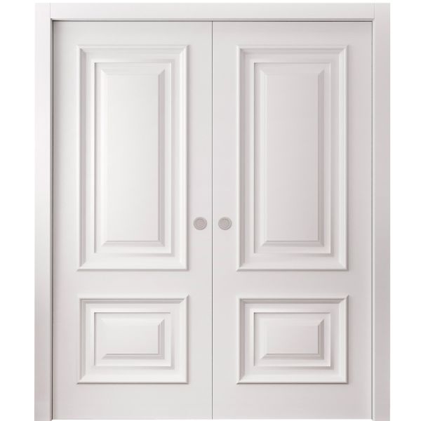 Sliding Double Pocket Doors 36 x 80 inches | ROYAL 9822 White Enamel | Kit Rail Hardware | Solid Wood Interior Bedroom Doors