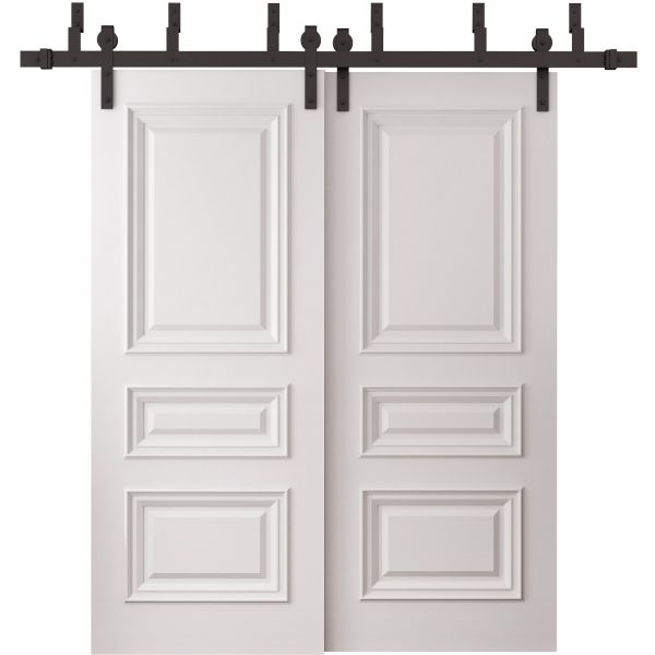 Sliding Closet Barn Bypass Doors 36 x 80 inches | ROYAL 9833 White Enamel | 6.6ft Rails Hardware Set | Wood Solid Bedroom Wardrobe Doors