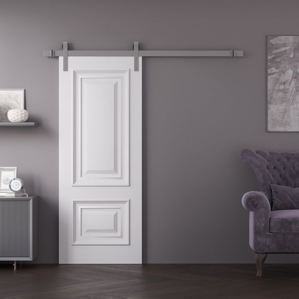 Barn Door 18 x 80 inches | ROYAL 9833 White Enamel | 6.6FT Silver Rail Track Heavy Hardware Set | Solid Panel Interior Doors