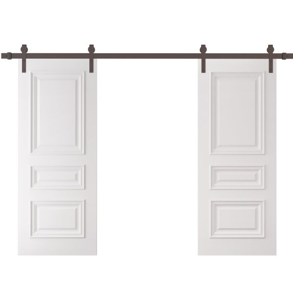 Double Barn Door 36 x 80 inches | ROYAL 9833 White Enamel | 13FT Rail Track Set | Solid Panel Interior Doors