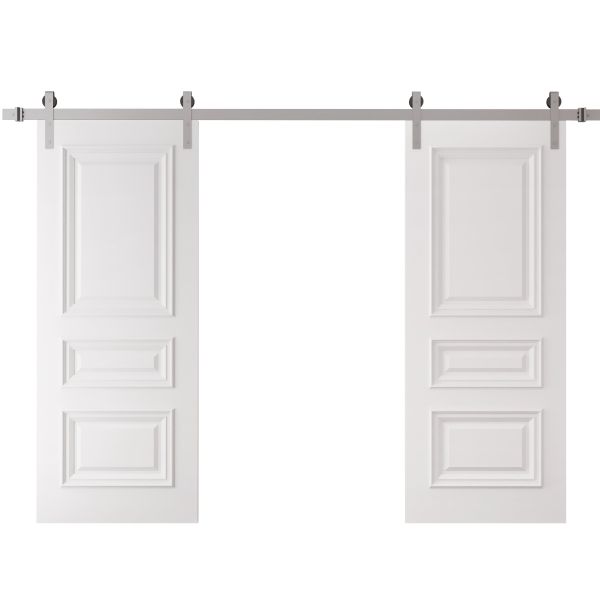 Double Barn Door 36 x 80 inches | ROYAL 9833 White Enamel | 13FT Silver Rail Track Set | Solid Panel Interior Doors