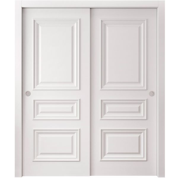 Sliding Closet Bypass Doors 36 x 80 inches | ROYAL 9833 White Enamel | Rails Hardware Set | Wood Solid Bedroom Wardrobe Doors