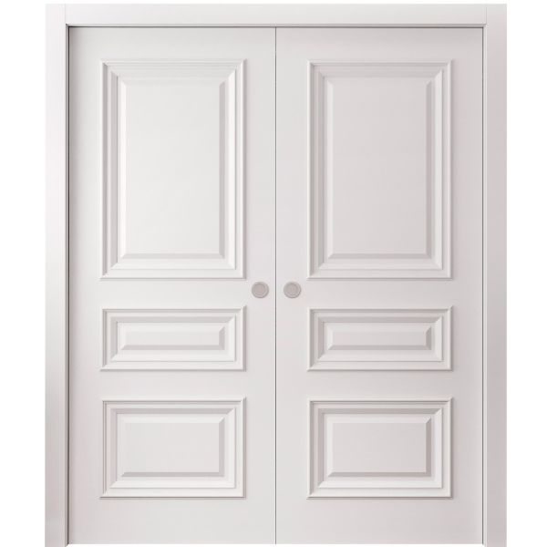 Sliding Double Pocket Doors 36 x 80 inches | ROYAL 9833 White Enamel | Kit Rail Hardware | Solid Wood Interior Bedroom Doors