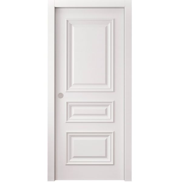 Sliding Pocket Door 18 x 84 inches | ROYAL 9833 White Enamel | Kit Rail Hardware | Solid Wood Interior Bedroom Doors