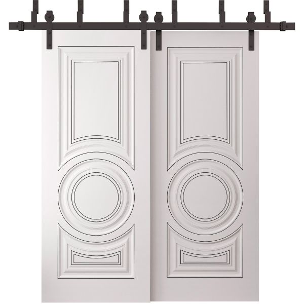 Sliding Closet Barn Bypass Doors 36 x 80 inches | ROYAL 9855 White Enamel | 6.6ft Rails Hardware Set | Wood Solid Bedroom Wardrobe Doors
