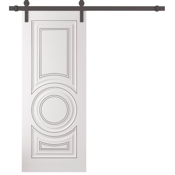 Barn Door 18 x 80 inches | ROYAL 9855 White Enamel | 6.6FT Rail Track Heavy Hardware Set | Solid Panel Interior Doors