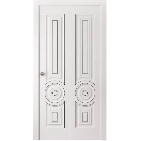 Sliding Closet Bi-fold Doors 36 x 80 inches | ROYAL 9855 White Enamel | Sturdy Tracks Moldings Trims Hardware Set | Wood Solid Bedroom Wardrobe Doors