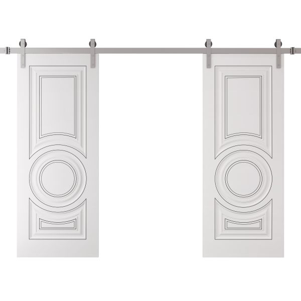 Double Barn Door 36 x 80 inches | ROYAL 9855 White Enamel | 13FT Silver Rail Track Set | Solid Panel Interior Doors