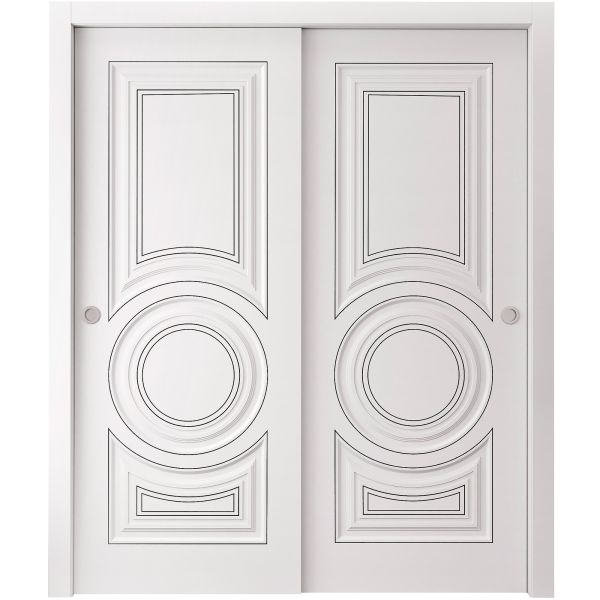 Sliding Closet Bypass Doors 36 x 80 inches | ROYAL 9855 White Enamel | Rails Hardware Set | Wood Solid Bedroom Wardrobe Doors