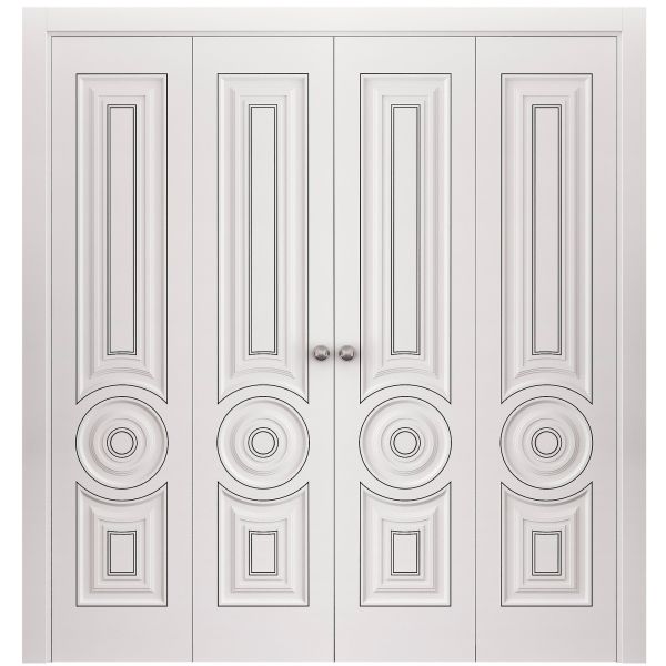 Sliding Closet Double Bi-fold Doors 72 x 80 inches | ROYAL 9855 White Enamel | Sturdy Tracks Moldings Trims Hardware Set | Wood Solid Bedroom Wardrobe Doors