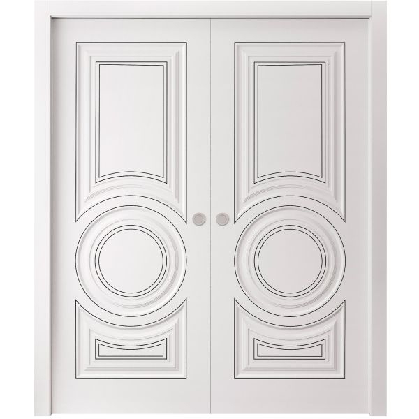 Sliding Double Pocket Doors 36 x 80 inches | ROYAL 9855 White Enamel | Kit Rail Hardware | Solid Wood Interior Bedroom Doors