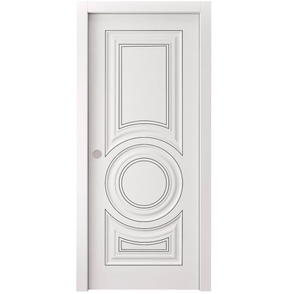 Sliding Pocket Door 18 x 84 inches | ROYAL 9855 White Enamel | Kit Rail Hardware | Solid Wood Interior Bedroom Doors