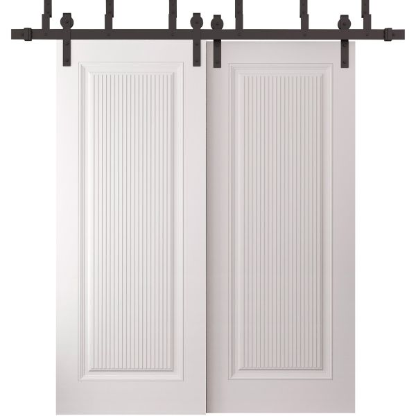 Sliding Closet Barn Bypass Doors 36 x 80 inches | ROYAL 9888 White Enamel | 6.6ft Rails Hardware Set | Wood Solid Bedroom Wardrobe Doors