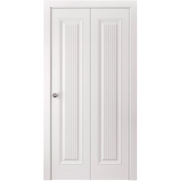 Sliding Closet Bi-fold Doors 36 x 80 inches | ROYAL 9888 White Enamel | Sturdy Tracks Moldings Trims Hardware Set | Wood Solid Bedroom Wardrobe Doors