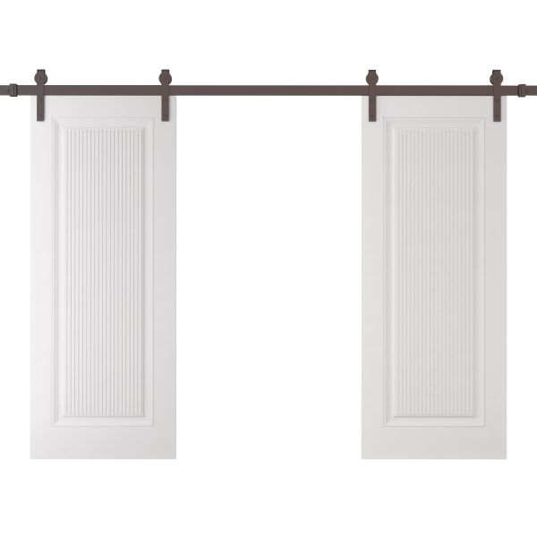 Double Barn Door 36 x 80 inches | ROYAL 9888 White Enamel | 13FT Rail Track Set | Solid Panel Interior Doors