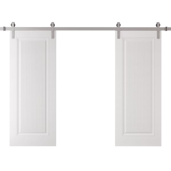 Double Barn Door 36 x 80 inches | ROYAL 9888 White Enamel | 13FT Silver Rail Track Set | Solid Panel Interior Doors