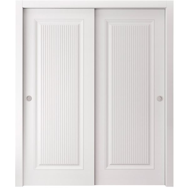 Sliding Closet Bypass Doors 36 x 80 inches | ROYAL 9888 White Enamel | Rails Hardware Set | Wood Solid Bedroom Wardrobe Doors