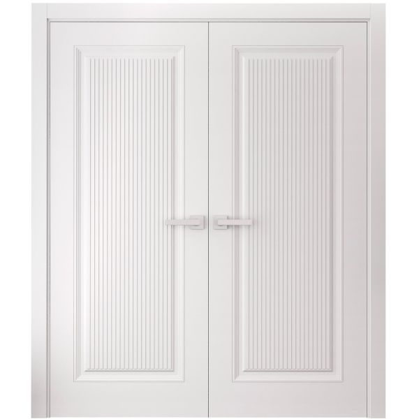 Interior Double Doors 36 x 80 inches | ROYAL 9888 White Enamel | Wood Interior Solid Panel Frame | Closet Bedroom Doors