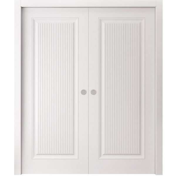 Sliding Double Pocket Doors 36 x 80 inches | ROYAL 9888 White Enamel | Kit Rail Hardware | Solid Wood Interior Bedroom Doors
