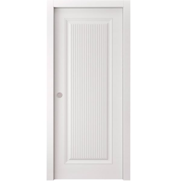 Sliding Pocket Door 18 x 84 inches | ROYAL 9888 White Enamel | Kit Rail Hardware | Solid Wood Interior Bedroom Doors
