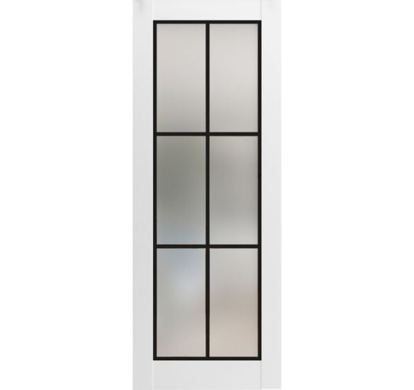 Slab Barn Door Panel Lite | Planum 2122 White Silk with Frosted Glass | Wood Solid Panel Frame Trims | Closet Bedroom Sturdy Doors
