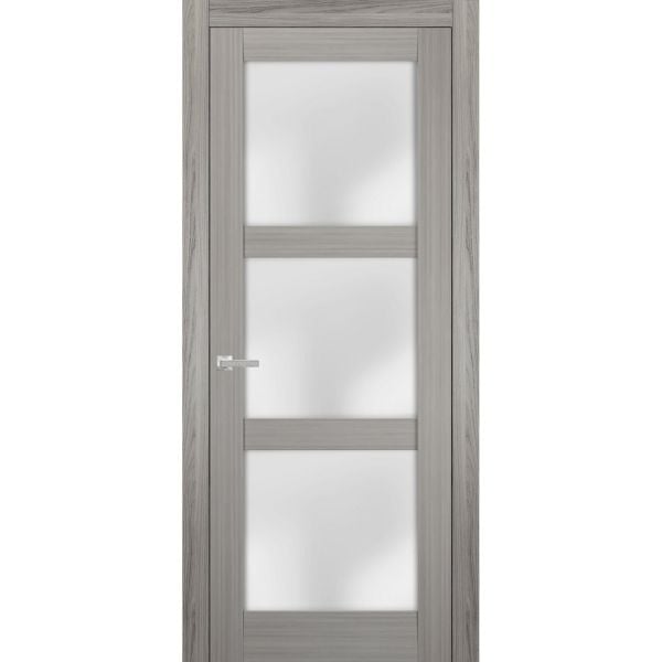 Solid French Door Frosted Glass | Lucia 2552 Grey Ash | Single Regular Panel Frame Trims Handle | Bathroom Bedroom Sturdy Doors 