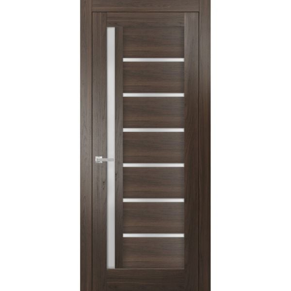 Solid French Door Frosted Glass | Quadro 4088 Chocolate Ash | Single Regular Panel Frame Trims Handle | Bathroom Bedroom Sturdy Doors 