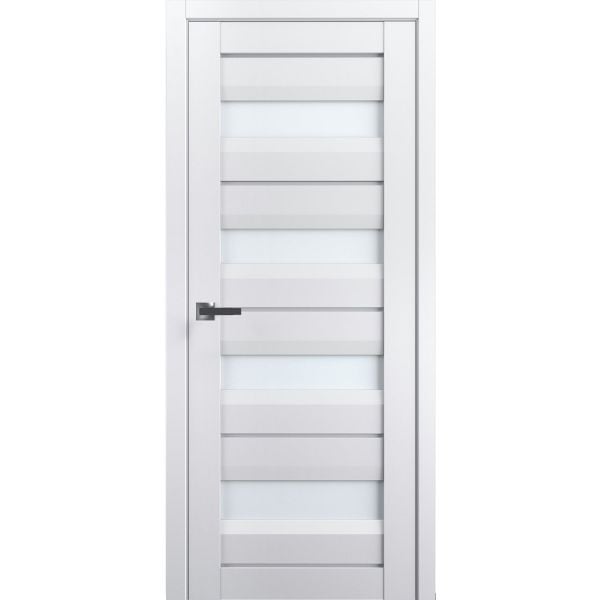 Interior Solid French Door | Veregio 7455 White Silk with Frosted Glass | Single Regular Panel Frame Trims Handle | Bathroom Bedroom Sturdy Doors 