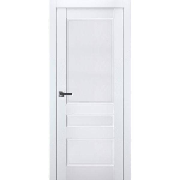 Interior Solid French Door | Veregio 7411 White Silk | Single Regular Panel Frame Trims Handle | Bathroom Bedroom Sturdy Doors 