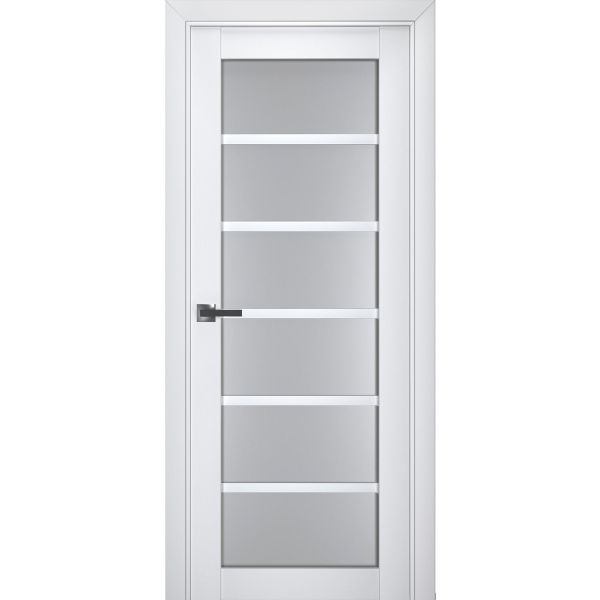 Interior Solid French Door | Veregio 7602 White Silk with Frosted Glass | Single Regular Panel Frame Trims Handle | Bathroom Bedroom Sturdy Doors 