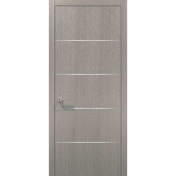 Modern Wood Interior Door with Hardware | Planum 0020 Grey Oak | Single Pre-hung Panel Frame Trims | Bathroom Bedroom Sturdy Doors