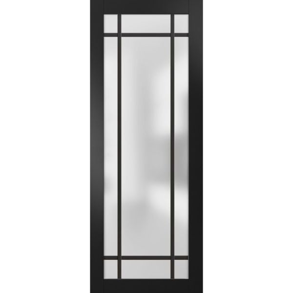 Slab Barn Door Panel Lite | Planum 2112 Matte Black with Frosted Glass | Sturdy Finished Modern Doors | Pocket Closet Sliding 