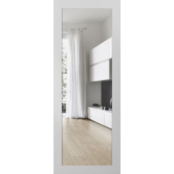 Slab Barn Door Panel Lite | Lucia 2166 White Silk with Clear Glass | Sturdy Finished Modern Doors | Pocket Closet Sliding 