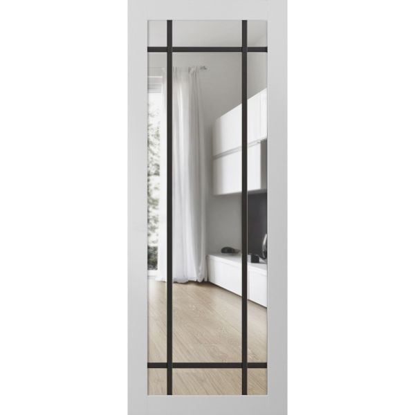 Slab Barn Door Panel Lite | Lucia 2266 White Silk with Clear Glass | Sturdy Finished Modern Doors | Pocket Closet Sliding 