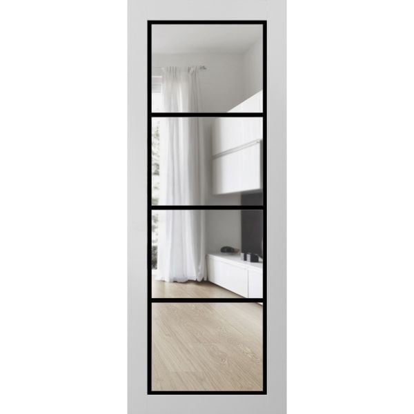 Slab Barn Door Panel Lite | Lucia 2466 White Silk with Clear Glass | Sturdy Finished Modern Doors | Pocket Closet Sliding 