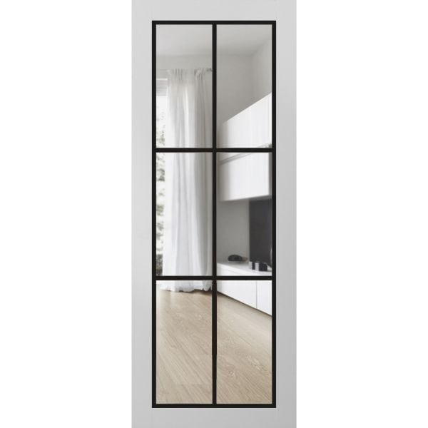 Slab Barn Door Panel Lite | Lucia 2366 White Silk with Clear Glass | Sturdy Finished Modern Doors | Pocket Closet Sliding 