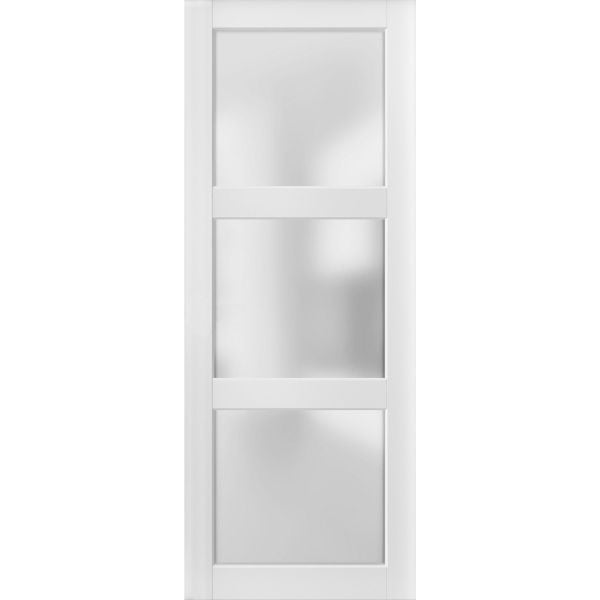 Slab Barn Door Panel Clear Glass 3 Lites | Lucia 2552 White Silk | Sturdy Finished Doors | Pocket Closet Sliding