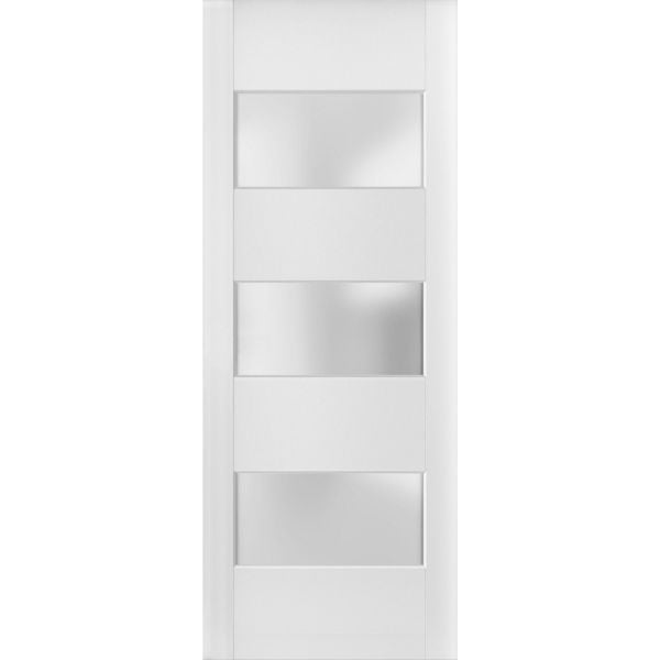 Slab Barn Door Panel 3 Lites | Lucia 4070 White Silk with Frosted Glass | Sturdy Finished Doors | Pocket Closet Sliding
